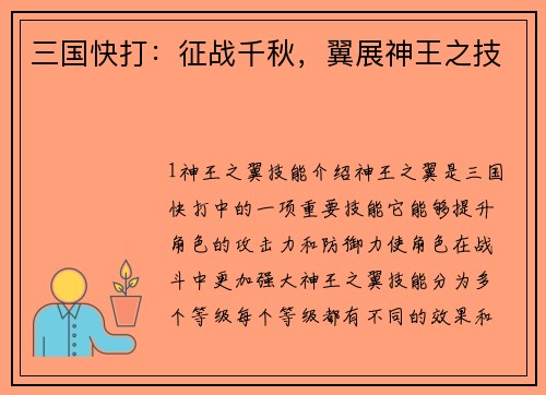 三国快打：征战千秋，翼展神王之技